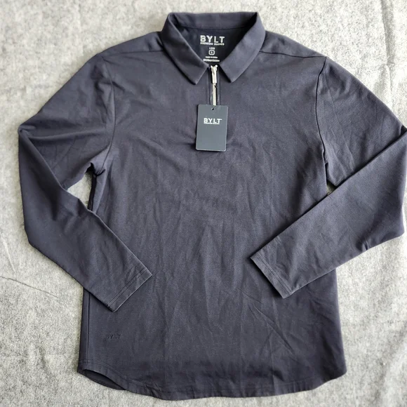 BYLT Lux Basics Golf Long Sleeve 1/4 Zip Polo Men's Large Navy Blue Perform NWT - Picture 2 of 11